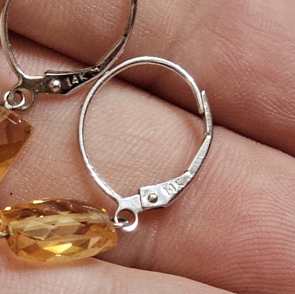 14k white gold checkerboard cut citrine earrings! These are long earrings a litt - Picture 10 of 12